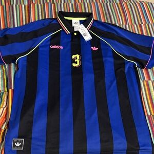 Adidas Jacard Men's Blue and Black Striped Jersey size extra large new tags